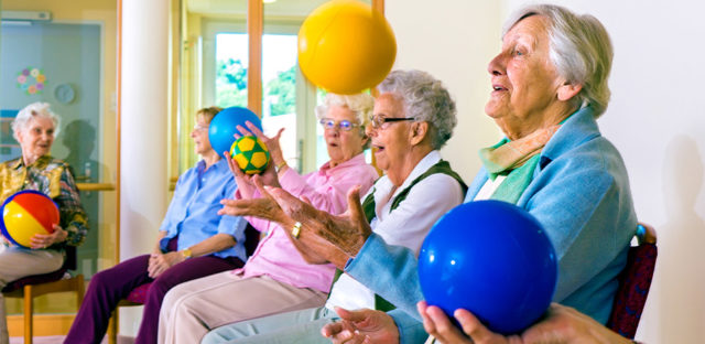 elderly group with balls